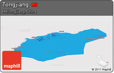 Political Panoramic Map of Tongjiang, single color outside
