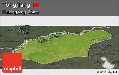 Satellite Panoramic Map of Tongjiang, darken, semi-desaturated