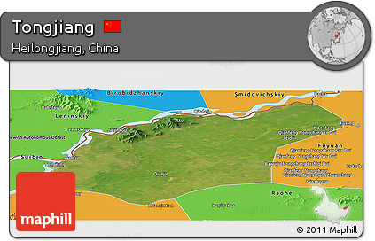 Satellite Panoramic Map of Tongjiang, political outside