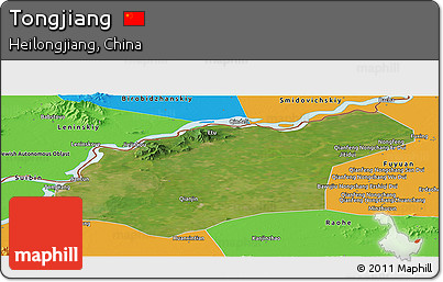 Satellite Panoramic Map of Tongjiang, political outside