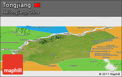 Satellite Panoramic Map of Tongjiang, political outside