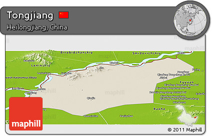 Shaded Relief Panoramic Map of Tongjiang, physical outside