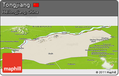Shaded Relief Panoramic Map of Tongjiang, physical outside