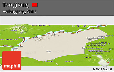 Shaded Relief Panoramic Map of Tongjiang, physical outside