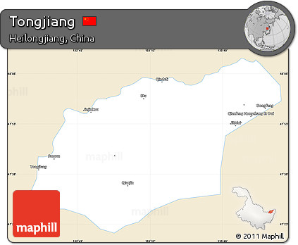 Classic Style Simple Map of Tongjiang, single color outside