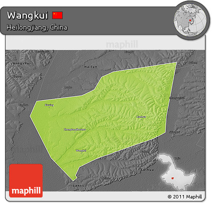 Physical 3D Map of Wangkui, darken, desaturated