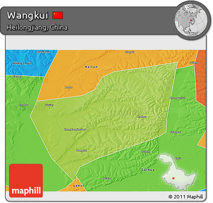 Physical 3D Map of Wangkui, political outside