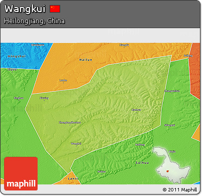 Physical 3D Map of Wangkui, political outside