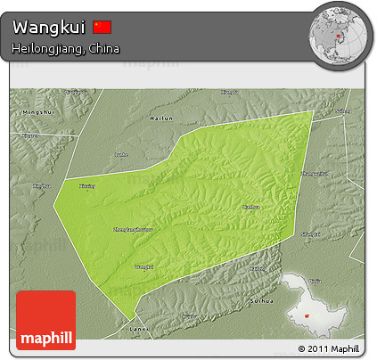 Physical 3D Map of Wangkui, semi-desaturated