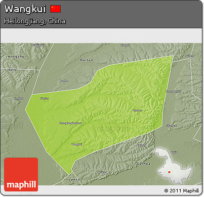 Physical 3D Map of Wangkui, semi-desaturated