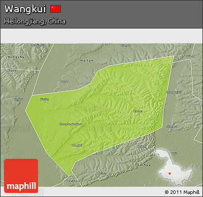 Physical 3D Map of Wangkui, semi-desaturated