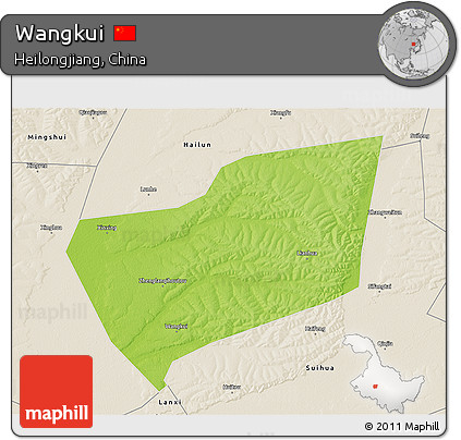 Physical 3D Map of Wangkui, shaded relief outside
