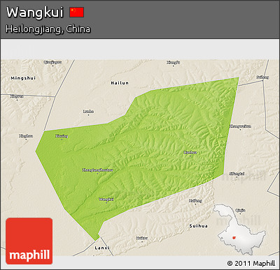 Physical 3D Map of Wangkui, shaded relief outside