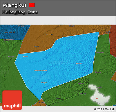 Political 3D Map of Wangkui, darken