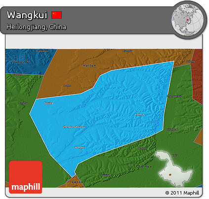 Political 3D Map of Wangkui, darken