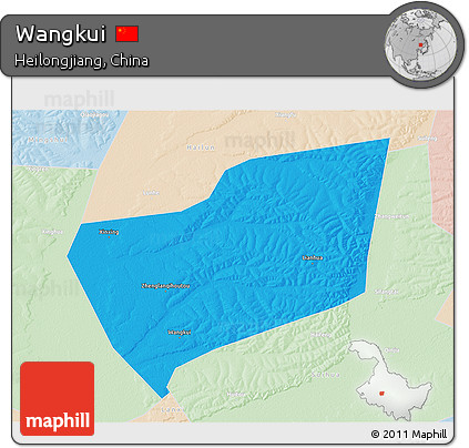 Political 3D Map of Wangkui, lighten