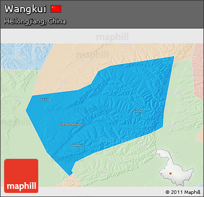 Political 3D Map of Wangkui, lighten