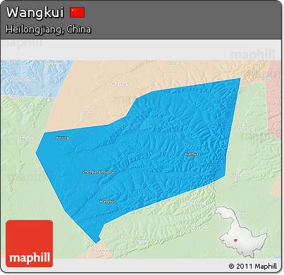 Political 3D Map of Wangkui, lighten