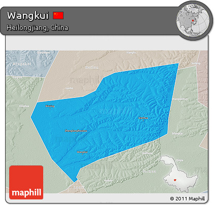 Political 3D Map of Wangkui, lighten, semi-desaturated