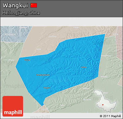 Political 3D Map of Wangkui, lighten, semi-desaturated