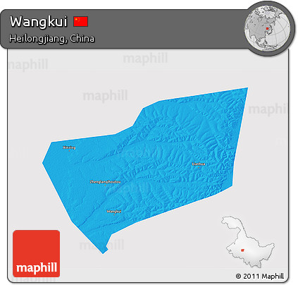 Political 3D Map of Wangkui, single color outside