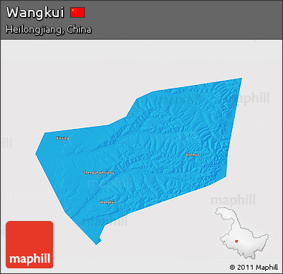 Political 3D Map of Wangkui, single color outside