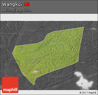 Satellite 3D Map of Wangkui, darken, desaturated