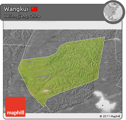 Satellite 3D Map of Wangkui, desaturated