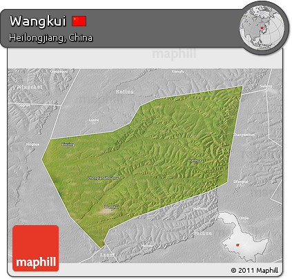 Satellite 3D Map of Wangkui, lighten, desaturated