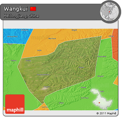 Satellite 3D Map of Wangkui, political outside