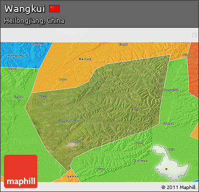 Satellite 3D Map of Wangkui, political outside