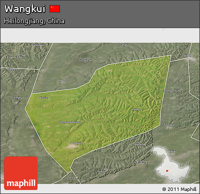Satellite 3D Map of Wangkui, semi-desaturated