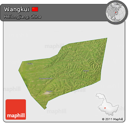 Satellite 3D Map of Wangkui, single color outside