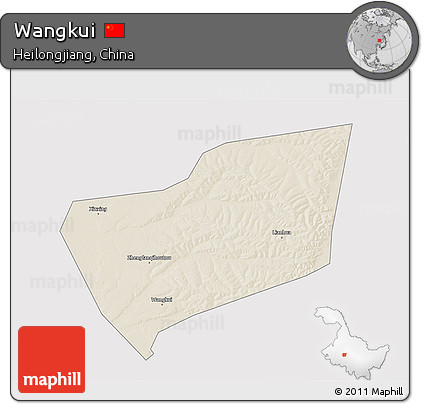 Shaded Relief 3D Map of Wangkui, cropped outside