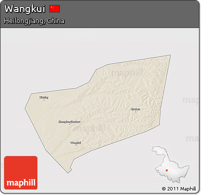 Shaded Relief 3D Map of Wangkui, cropped outside