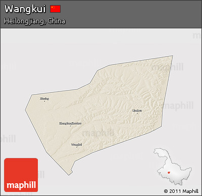 Shaded Relief 3D Map of Wangkui, cropped outside