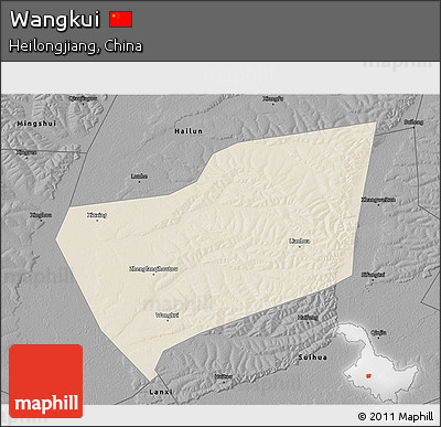 Shaded Relief 3D Map of Wangkui, darken, desaturated