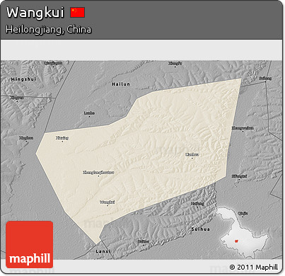 Shaded Relief 3D Map of Wangkui, darken, desaturated