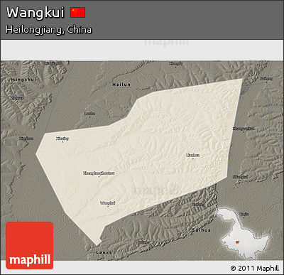 Shaded Relief 3D Map of Wangkui, darken