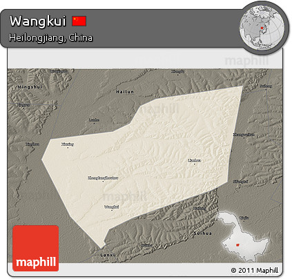 Shaded Relief 3D Map of Wangkui, darken