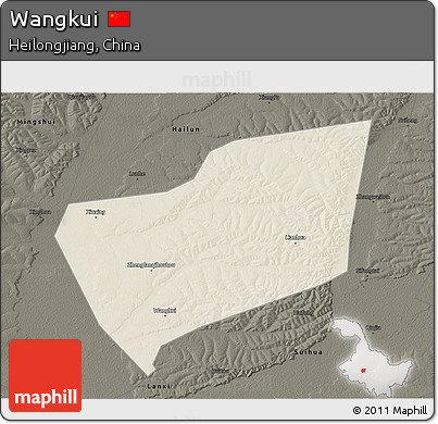 Shaded Relief 3D Map of Wangkui, darken