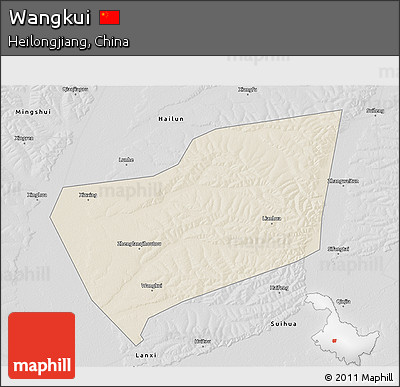 Shaded Relief 3D Map of Wangkui, desaturated