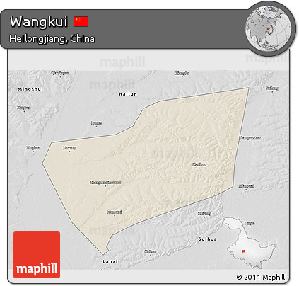 Shaded Relief 3D Map of Wangkui, desaturated