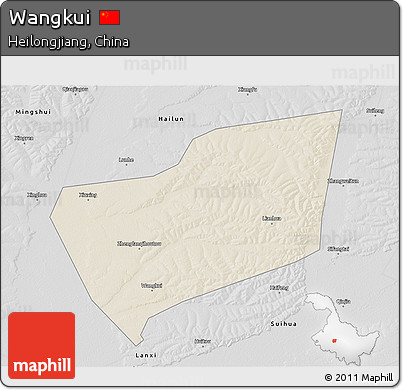Shaded Relief 3D Map of Wangkui, desaturated