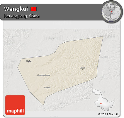 Shaded Relief 3D Map of Wangkui, lighten, semi-desaturated