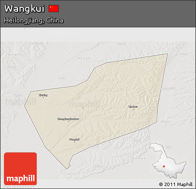Shaded Relief 3D Map of Wangkui, lighten, semi-desaturated