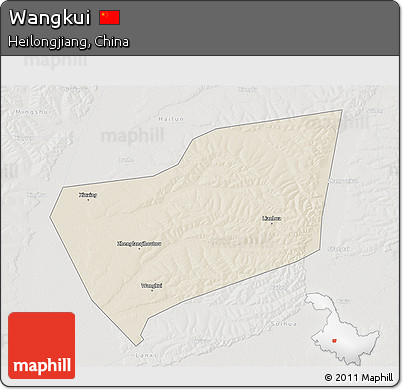 Shaded Relief 3D Map of Wangkui, lighten, semi-desaturated