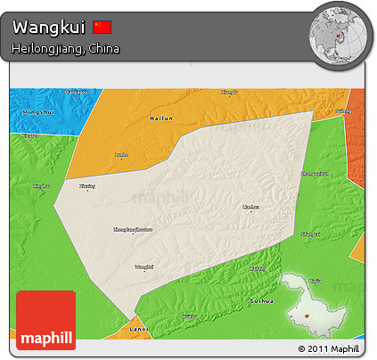 Shaded Relief 3D Map of Wangkui, political outside