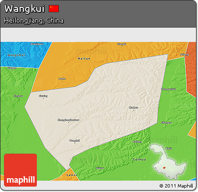 Shaded Relief 3D Map of Wangkui, political outside