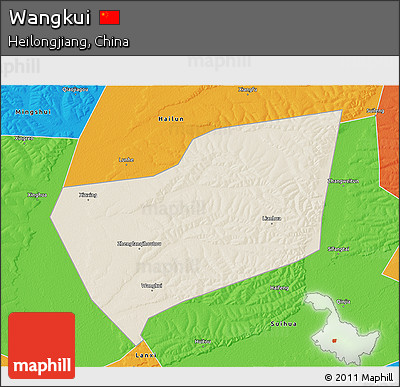 Shaded Relief 3D Map of Wangkui, political outside